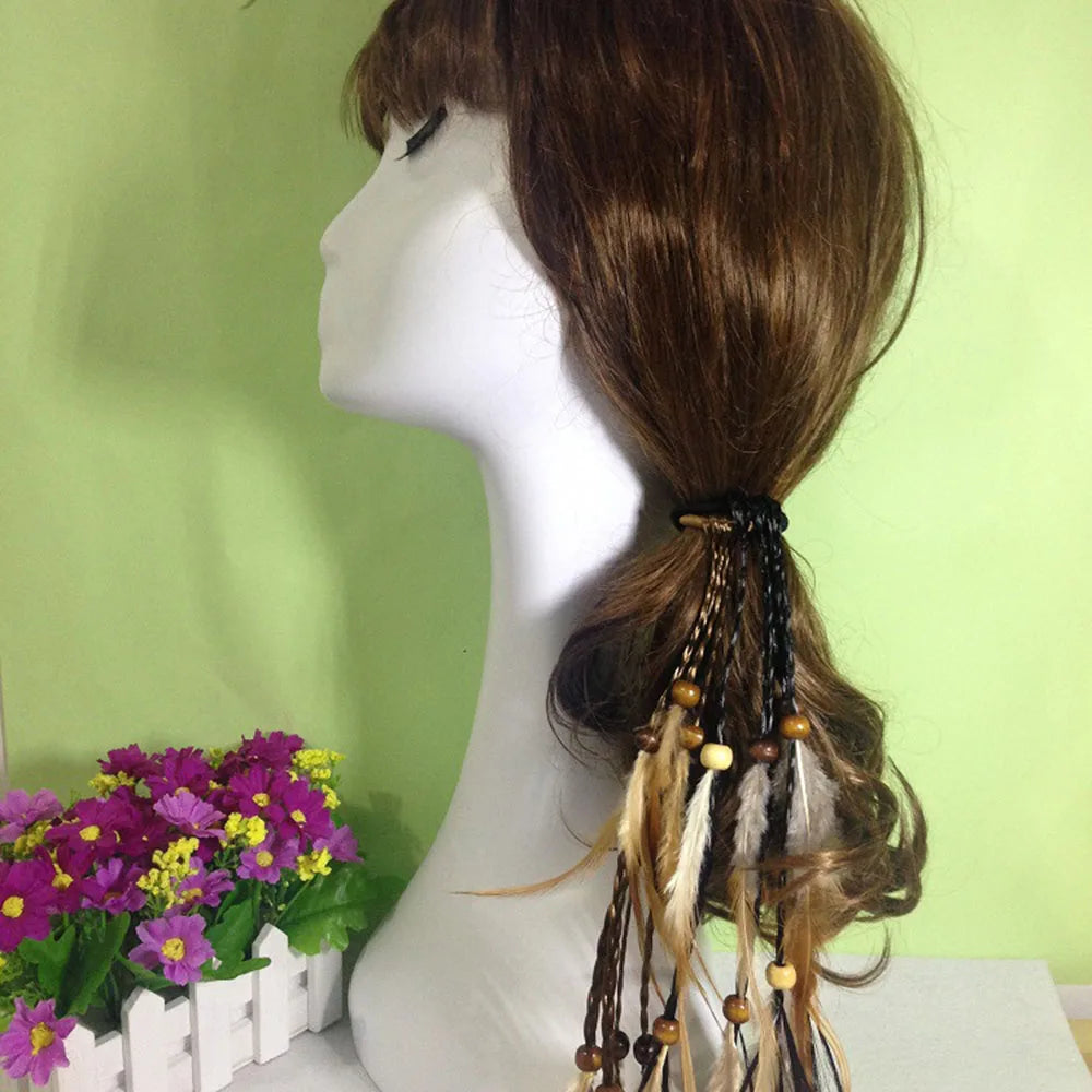 Fashionable Boho Feather Headband Wig Beaded Feather Headdress Handmade Hair Clip Girl Bohemian Hair Accessories Random Color