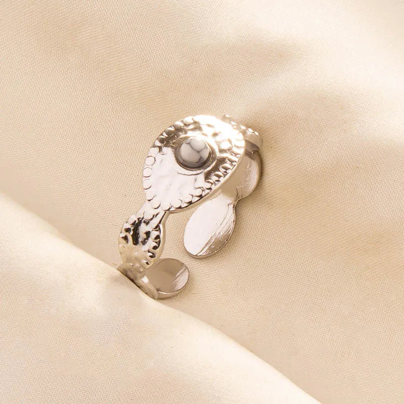 Chic Bohemian White Turquoise Statement Silver Color Ring Stainless Steel Opening Adjustable Boho Ring Jewelry Gifts Never Fade