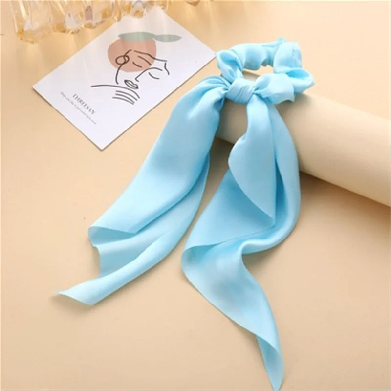 Bohemian Fashion Flower Printed Satin Elastic Long Ribbon Hair Bands Ponytail Scarf Hair Tie Women Scrunchies Hair Accessories