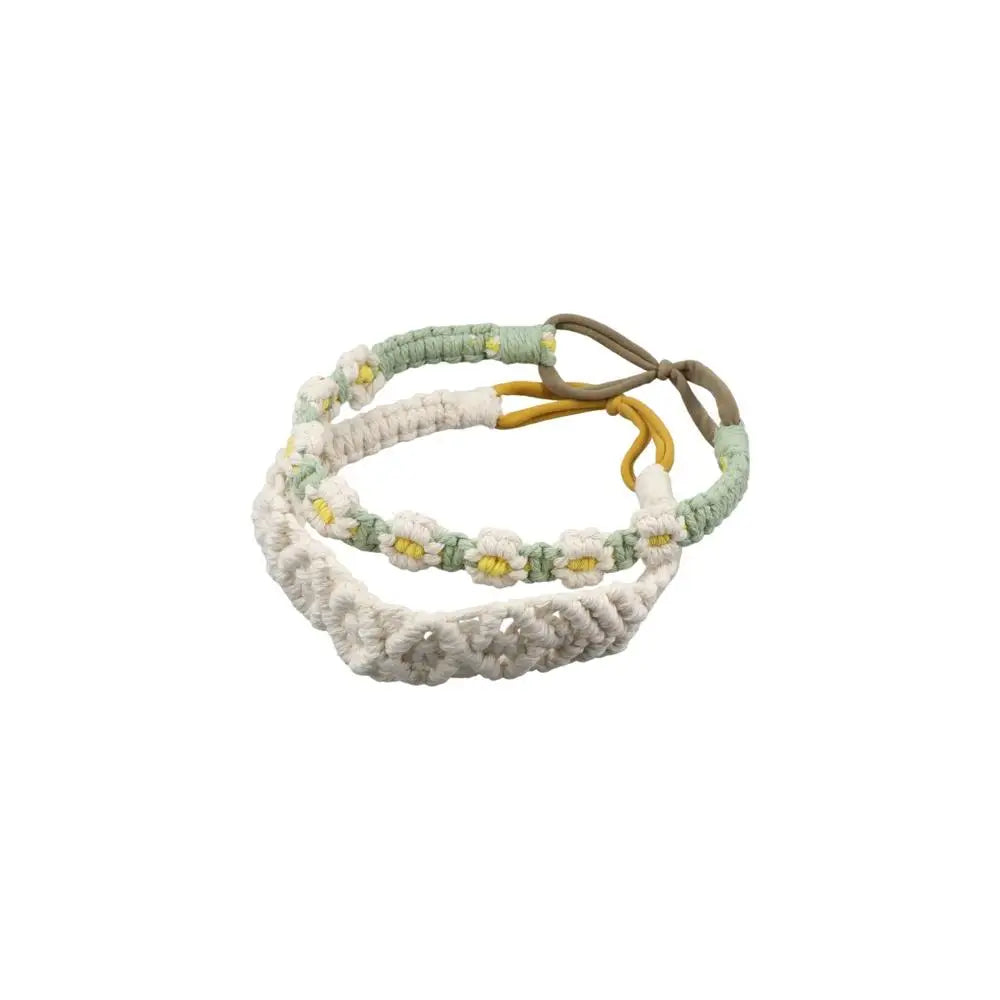 Cute Ethnic Style Flower Turban Headwrap Braided Rope Bohemian Headband Macrame Hair Band Women Hair Scarf Crochet Bandana