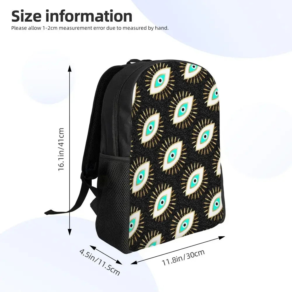 Custom Navy Blue White Mediterranean Evil Eye Mandala Pattern Backpacks Men Casual Bookbag for School College Bohemian Boho Bags