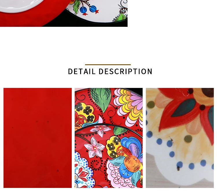 Creative Boho Ceramic Plate European Classical Painted Steak Pasta Dinner Plates Restaurant Hotel Serving Tray Home Tableware
