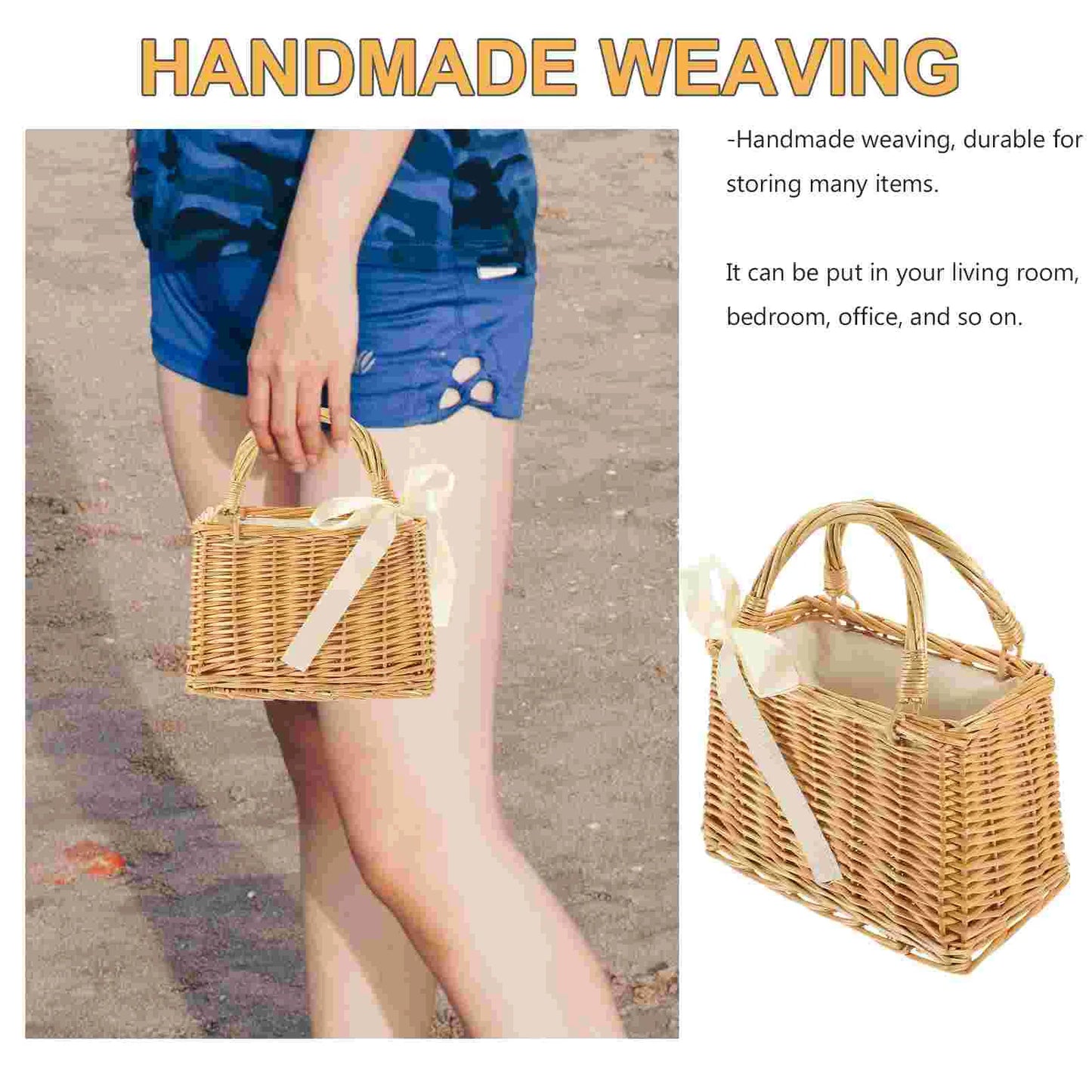 Boho Beach Bag Woven Flower Basket Plant Baskets Handbag Portable Holder White Women's Wallet