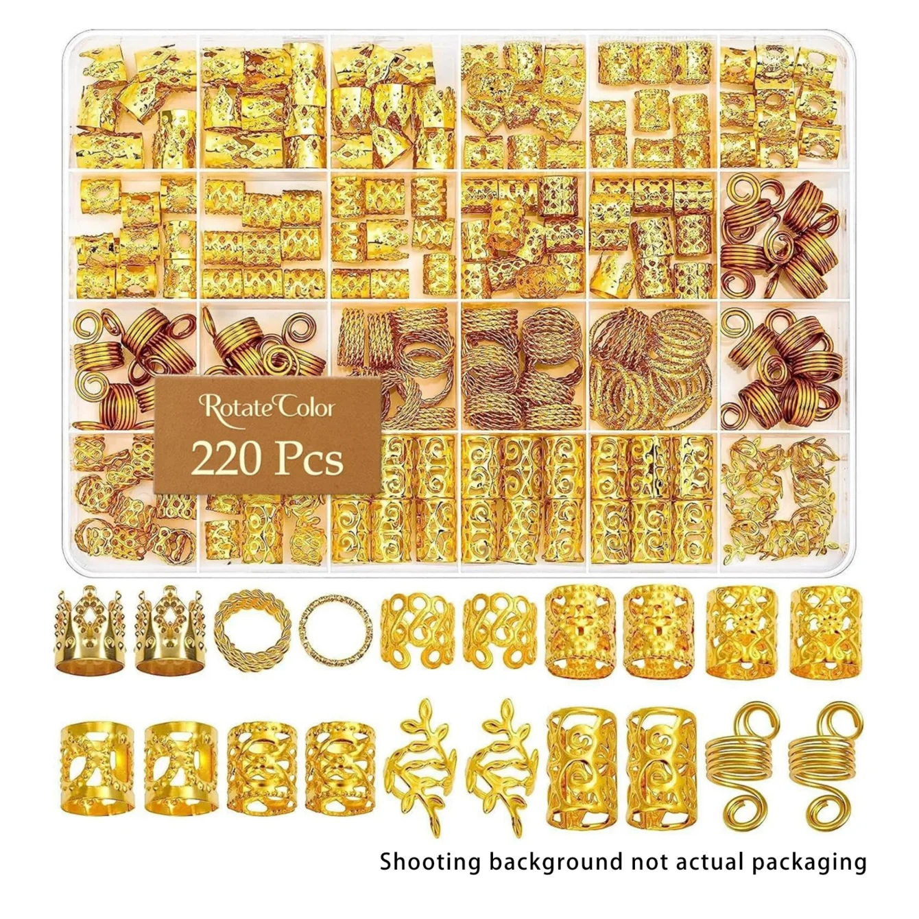 220pcs DIY Gold Hair Accessories, Loc Jewelry For Braids Metal Decoration Boho Cuff For Dreadlocks