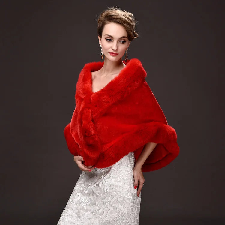 Luxury Faux Fur Scarf Cape Winter Warm Bolero Bridal Poncho Elegant Soft Mink Female Wedding Cloak Jacket E162