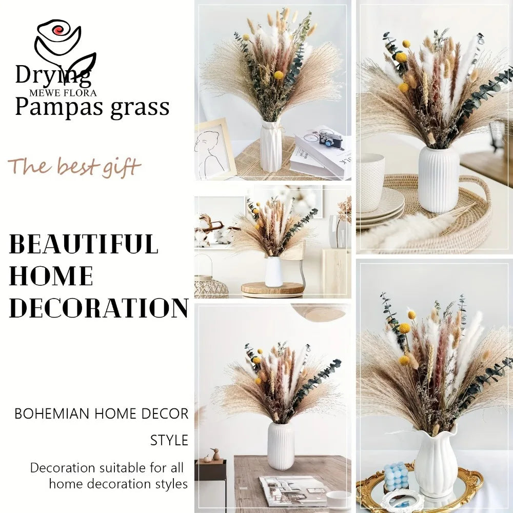 Natural Dried Pampas Grass Flowers Bouquet for Christmas Decoration Reed Eucalyptus Boho Home Decor DIY Making Craft Accessories