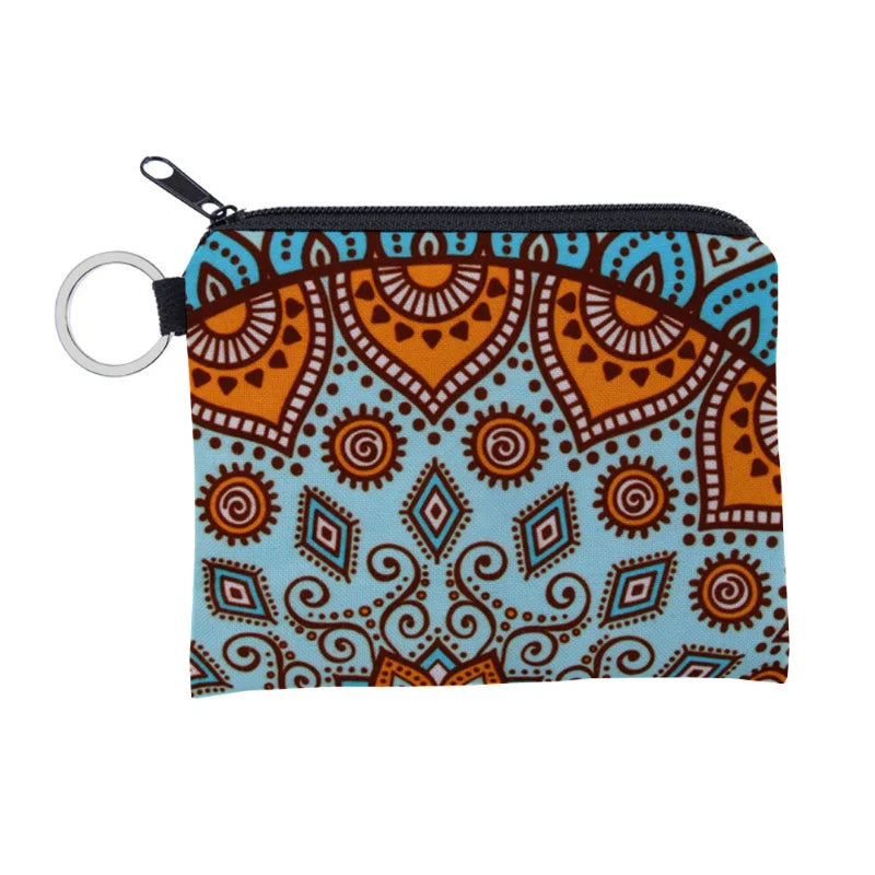 Bohemian Style Small Coin Purse Mini Wallet Coin Bag Datura flower pattern Print Waterproof with Zipper Keys Wallets for Women