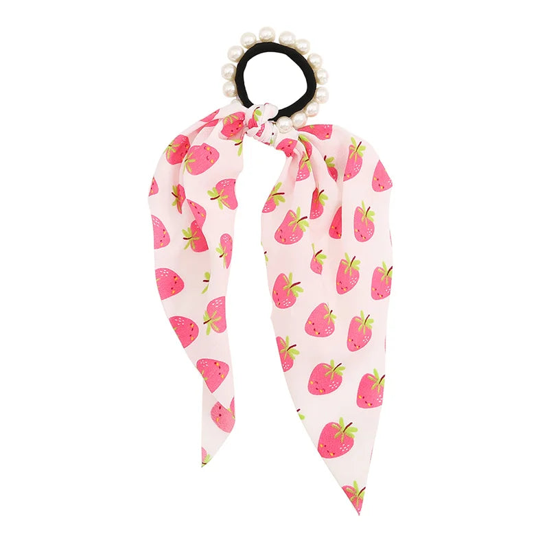 Bohemian Fashion Flower Printed Satin Elastic Long Ribbon Hair Bands Ponytail Scarf Hair Tie Women Scrunchies Hair Accessories
