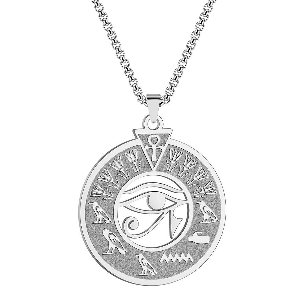QIMING Handmade Ankh Eyes Of Horus Pendant Necklace Egypt Jewelry Evil Eye Turkish Jewelry Stainless Steel Necklace