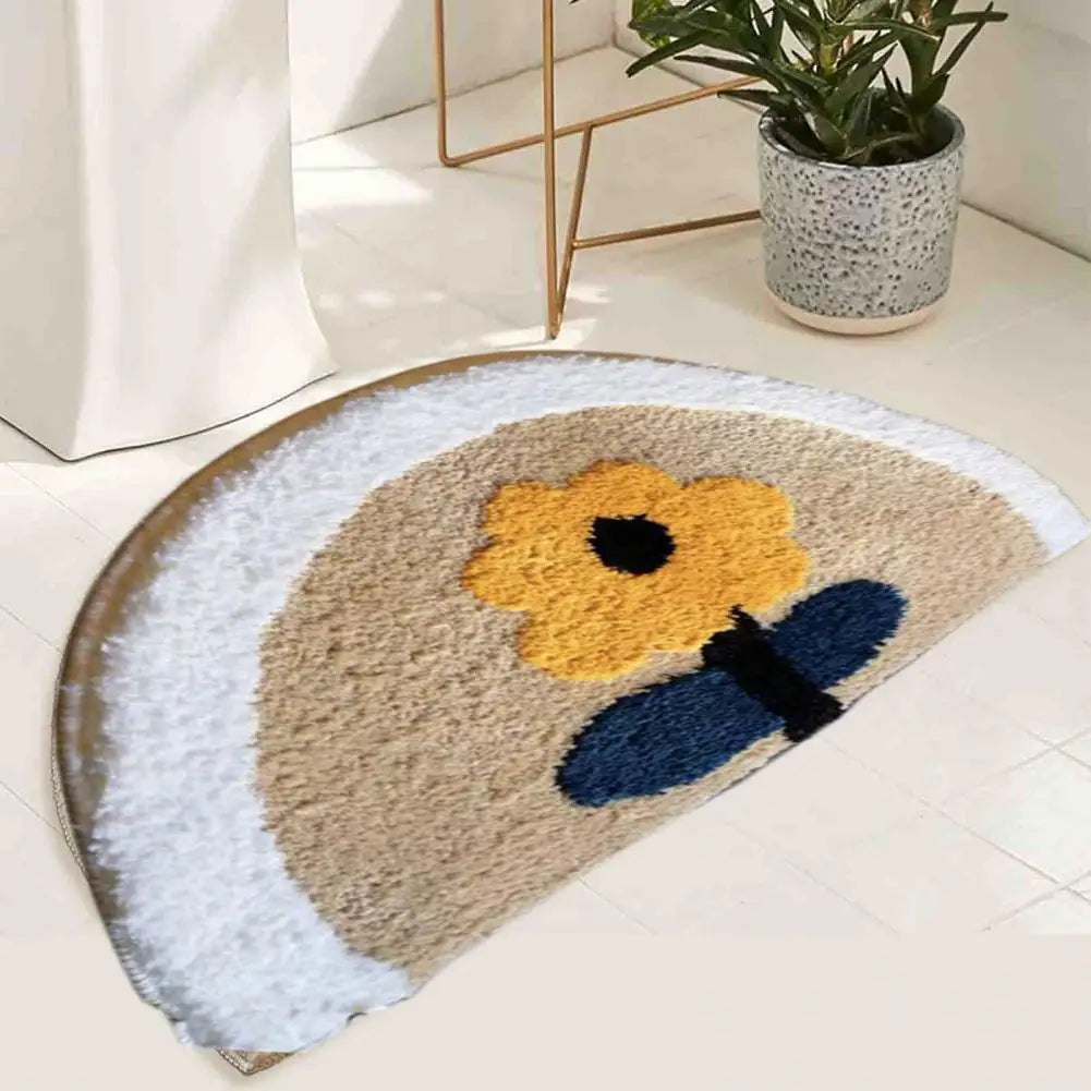 Bathroom Rugs Boho Flower Cartoon Panda Pattern Semicircle Floor Mat Thick Water Absorbent Non-slip Rug for Bathroom Kitchen