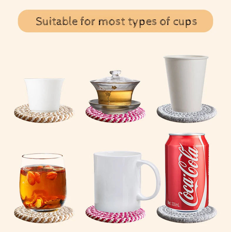 8Pcs/Set Cotton Rope Woven Round Coaster Set Mug Insulated Pad Boho Style Drink Coaster Tea Cup Mat For Coffee Home Decoration