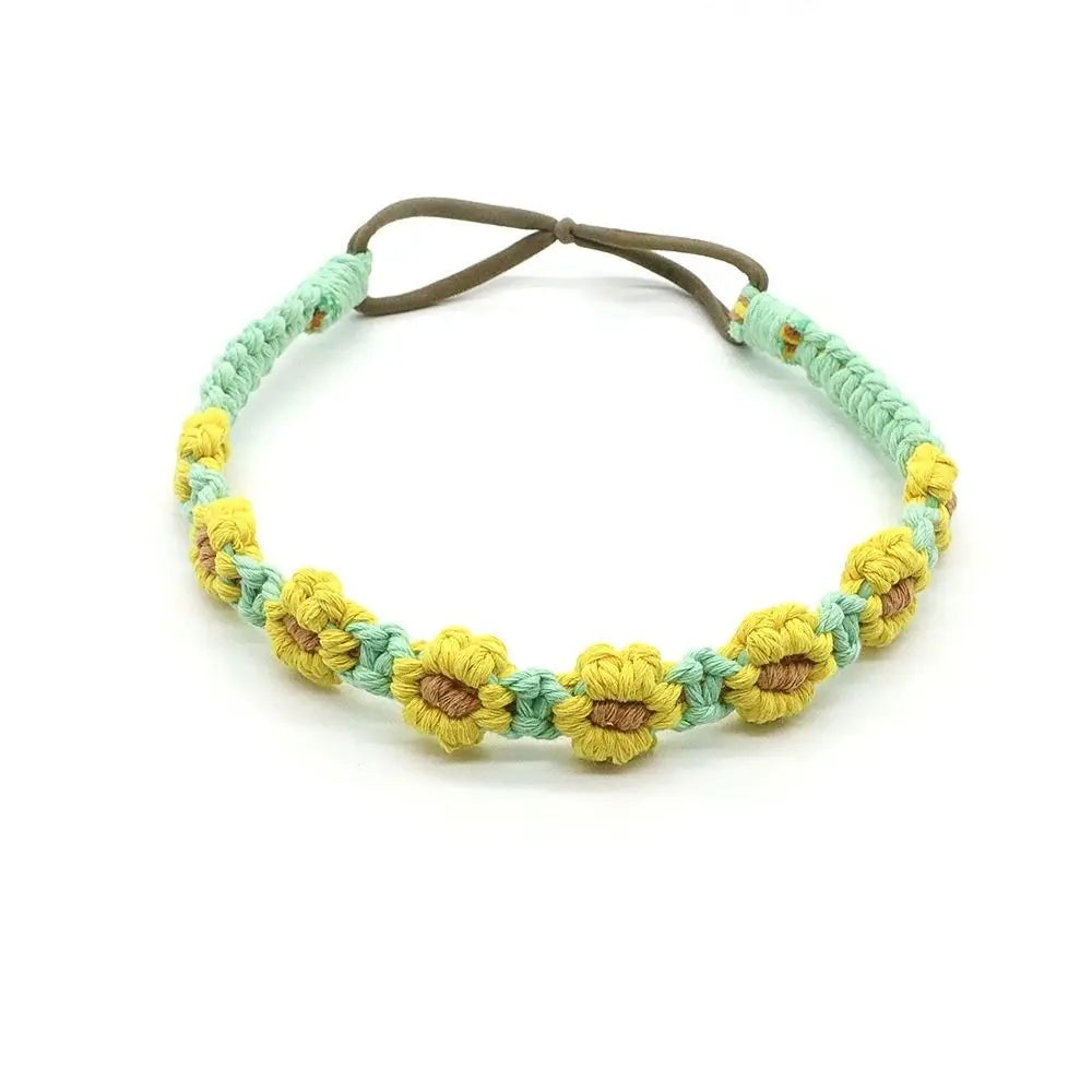 Cute Ethnic Style Flower Turban Headwrap Braided Rope Bohemian Headband Macrame Hair Band Women Hair Scarf Crochet Bandana
