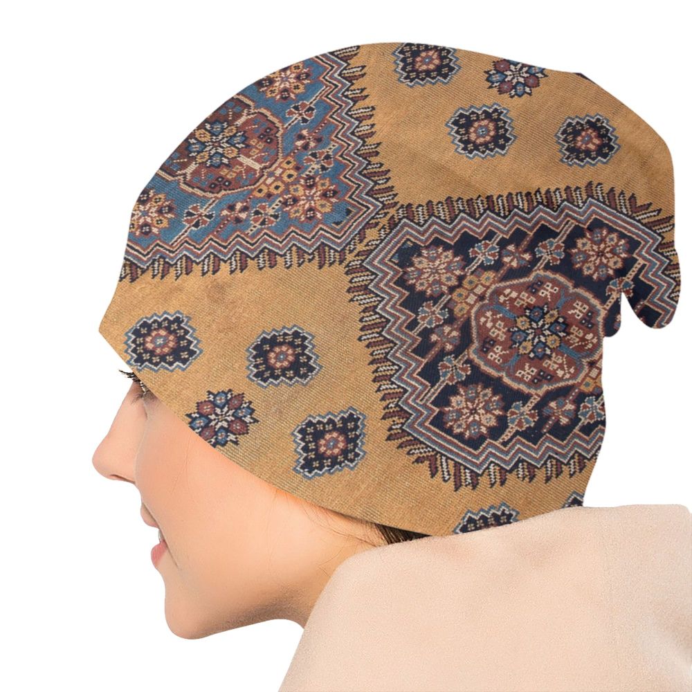 Custom Persian Kilim Print Skullies Beanies Caps Cool Warm Knitted Hats Unisex Bohemian Geometric Ethnic Style Bonnet Hats