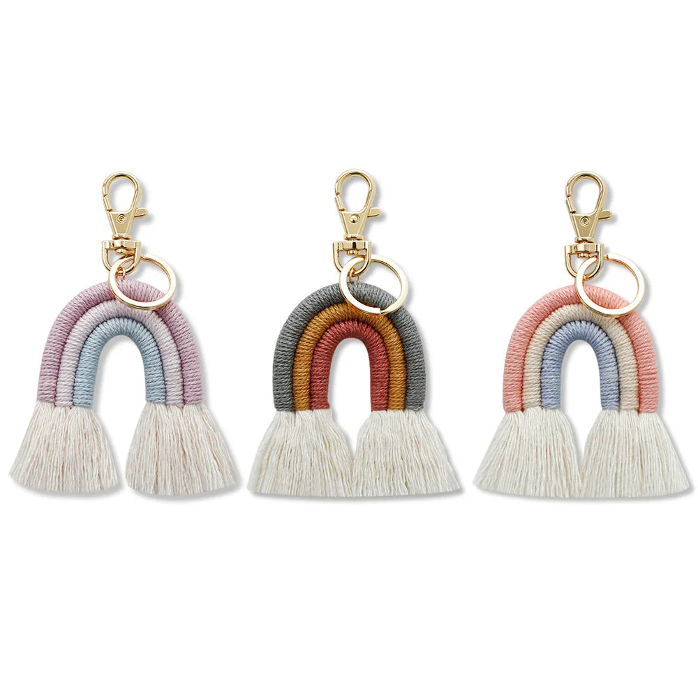 Fashion Rainbow Keychain Bohemian Tassel Key Chain Car Keyring Holder Women Girl Bag Ornaments Handbag Charms Wallet Purse Decor