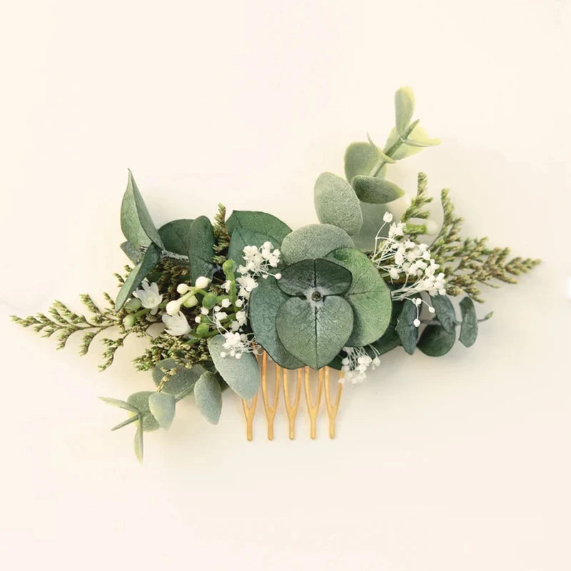 Greenery Handmade Eucalyptus Bridal Hair Comb, Boho Wedding Headpiece, Romantic Dried Flower Comb for Bridesmaids supplies