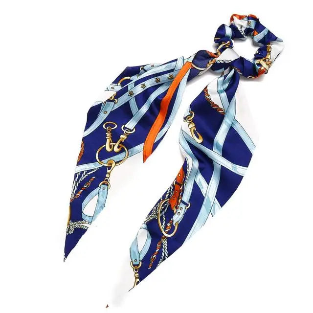 Bohemian Fashion Flower Printed Satin Elastic Long Ribbon Hair Bands Ponytail Scarf Hair Tie Women Scrunchies Hair Accessories