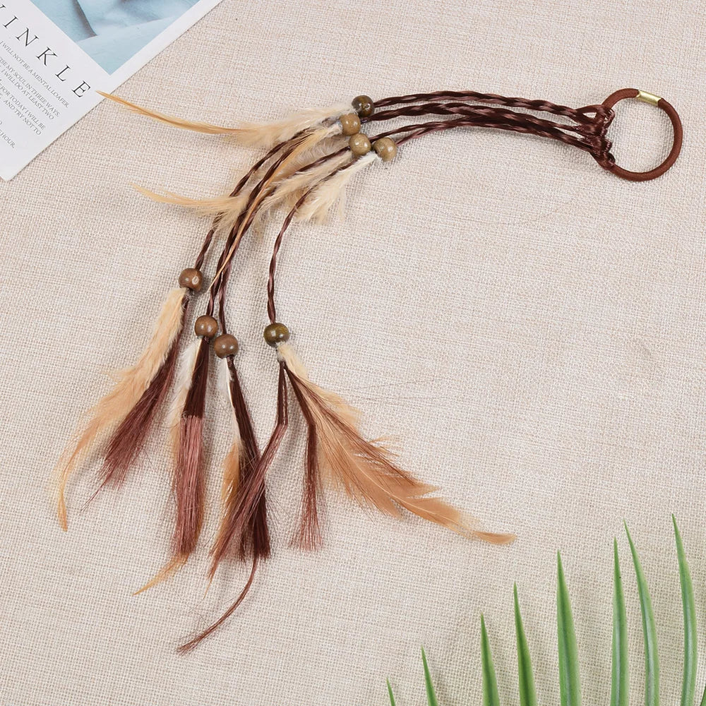Fashionable Boho Feather Headband Wig Beaded Feather Headdress Handmade Hair Clip Girl Bohemian Hair Accessories Random Color