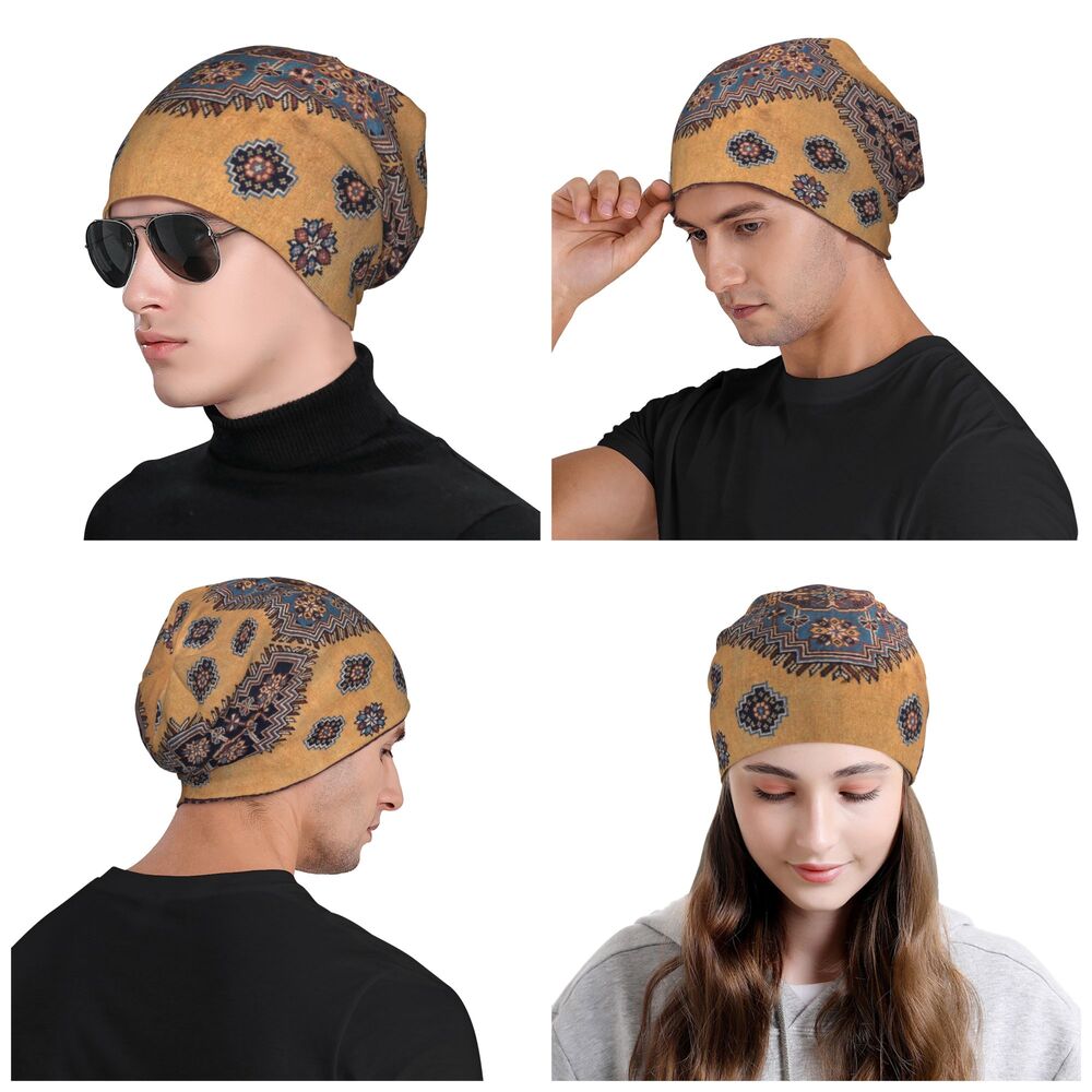 Custom Persian Kilim Print Skullies Beanies Caps Cool Warm Knitted Hats Unisex Bohemian Geometric Ethnic Style Bonnet Hats