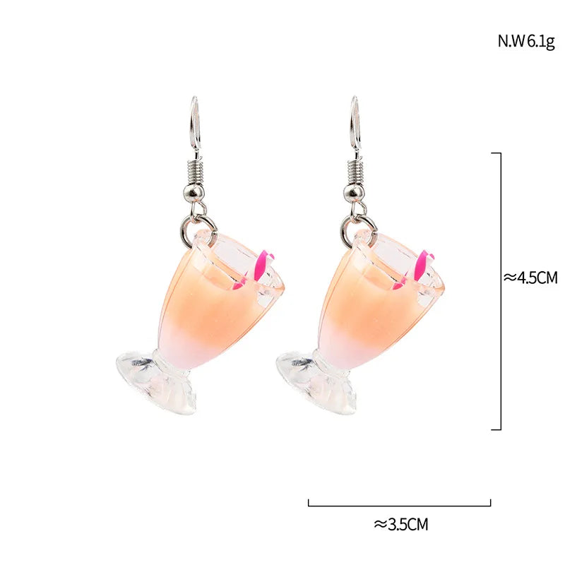 Boho Spring Summer Women's Earrings Tea With Milk Acrylic Fruit Cup Trend Fashion Originality Jewelry Sweet Lovely Girl Earrings