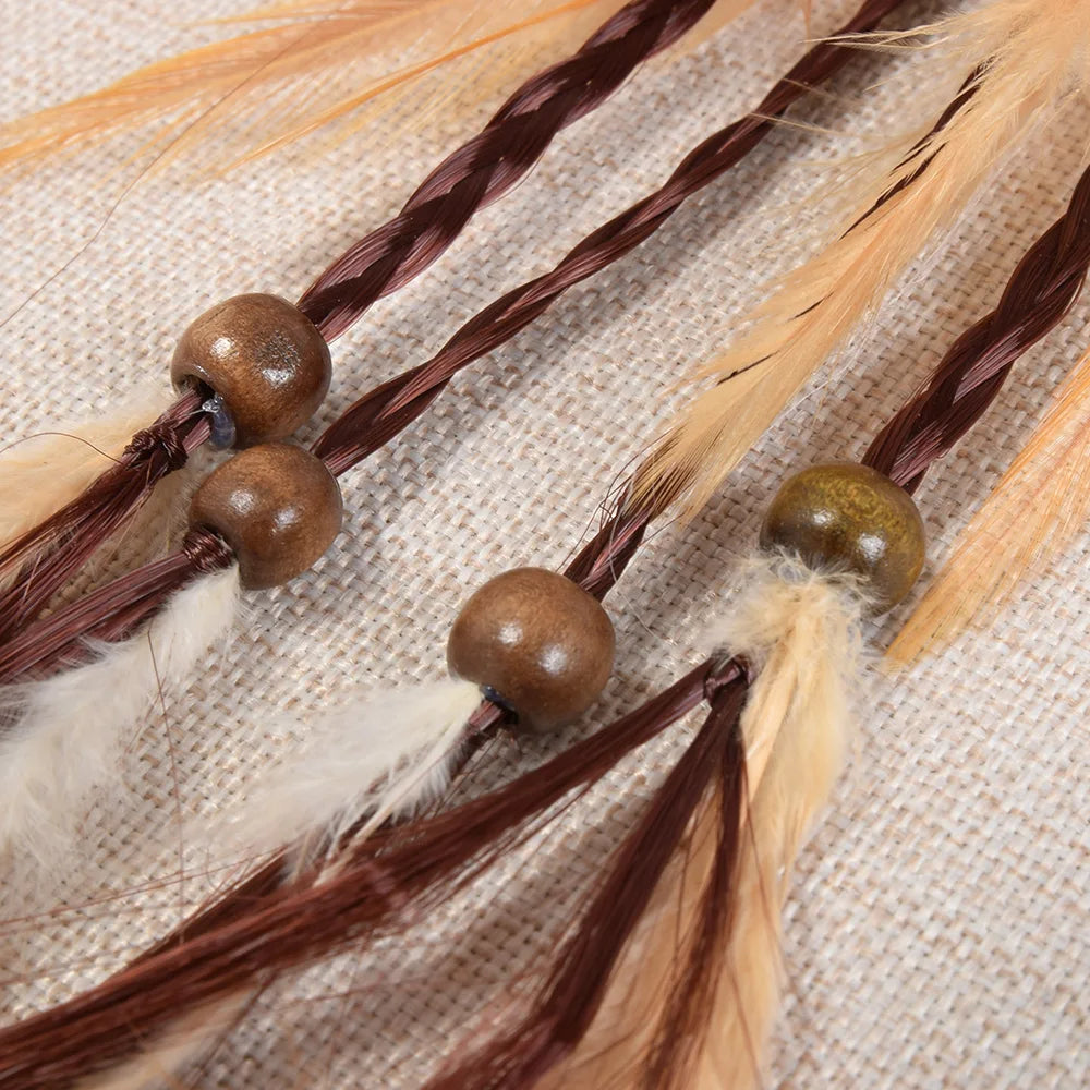 Fashionable Boho Feather Headband Wig Beaded Feather Headdress Handmade Hair Clip Girl Bohemian Hair Accessories Random Color