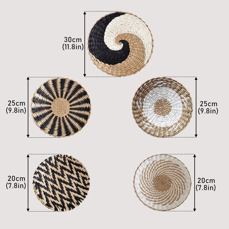 Woven Wall Basket Plate Boho Hanging Seagrass Wall Decor Natural Handmade Home Art for Living Room/Farmhouse/Kitchen