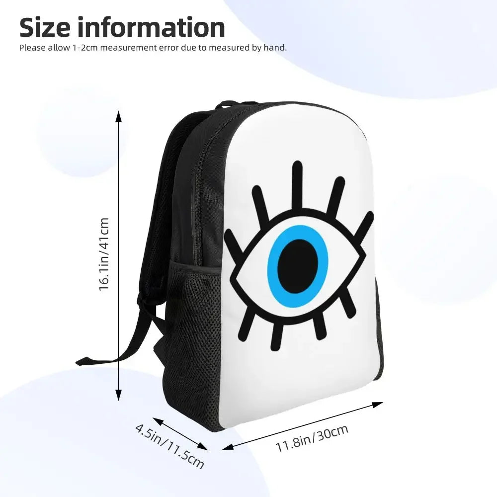Custom Navy Blue White Mediterranean Evil Eye Mandala Pattern Backpacks Men Casual Bookbag for School College Bohemian Boho Bags