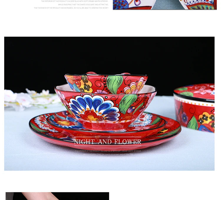 Creative Boho Ceramic Plate European Classical Painted Steak Pasta Dinner Plates Restaurant Hotel Serving Tray Home Tableware