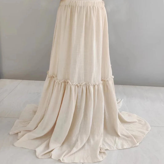 Comfortable linen cotton 1.3-meter long skirt