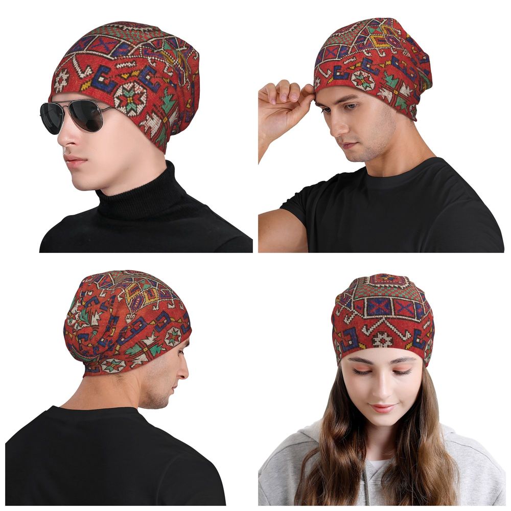 Custom Persian Kilim Print Skullies Beanies Caps Cool Warm Knitted Hats Unisex Bohemian Geometric Ethnic Style Bonnet Hats