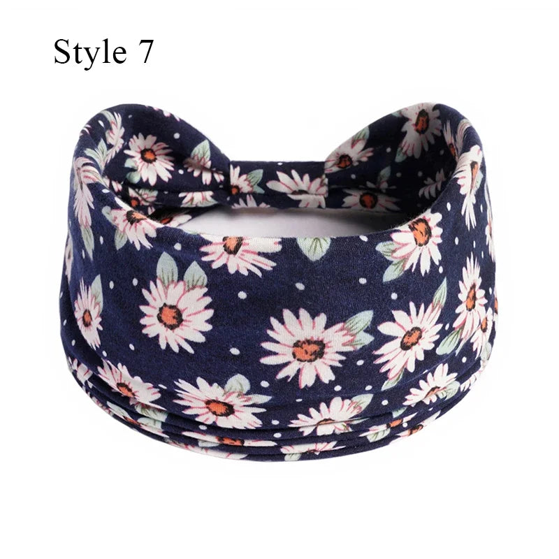 Boho Knot Turbans Yoga Elastic Head Wrap Women Headband Wide Hairbands Headwear Floral Bandanas Fashion Hair Band Accessories