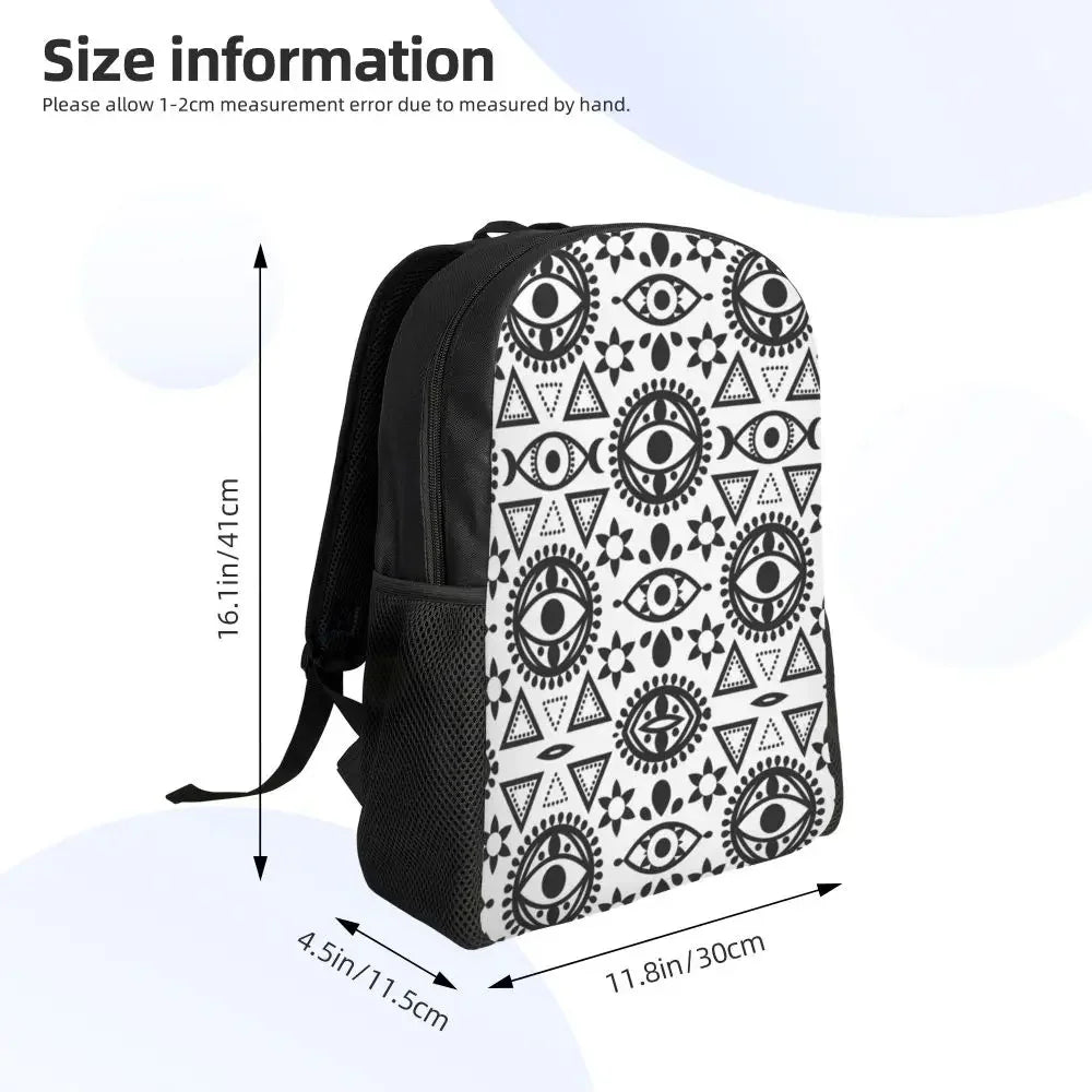 Custom Navy Blue White Mediterranean Evil Eye Mandala Pattern Backpacks Men Casual Bookbag for School College Bohemian Boho Bags
