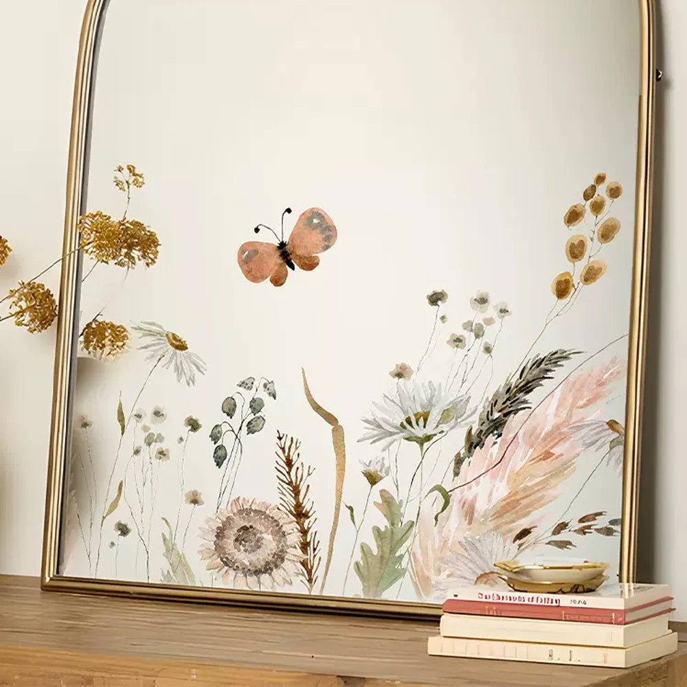 Boho Wildflowers Wall Stickers for Kitchen Glass Backsplash, Botanical Wall Border, Peel and Stick, Dining Room Decoration