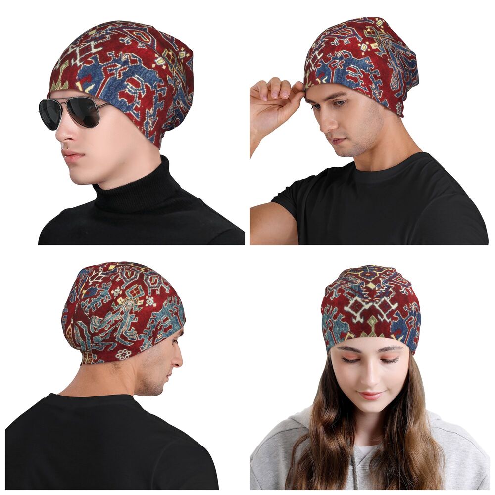 Custom Persian Kilim Print Skullies Beanies Caps Cool Warm Knitted Hats Unisex Bohemian Geometric Ethnic Style Bonnet Hats