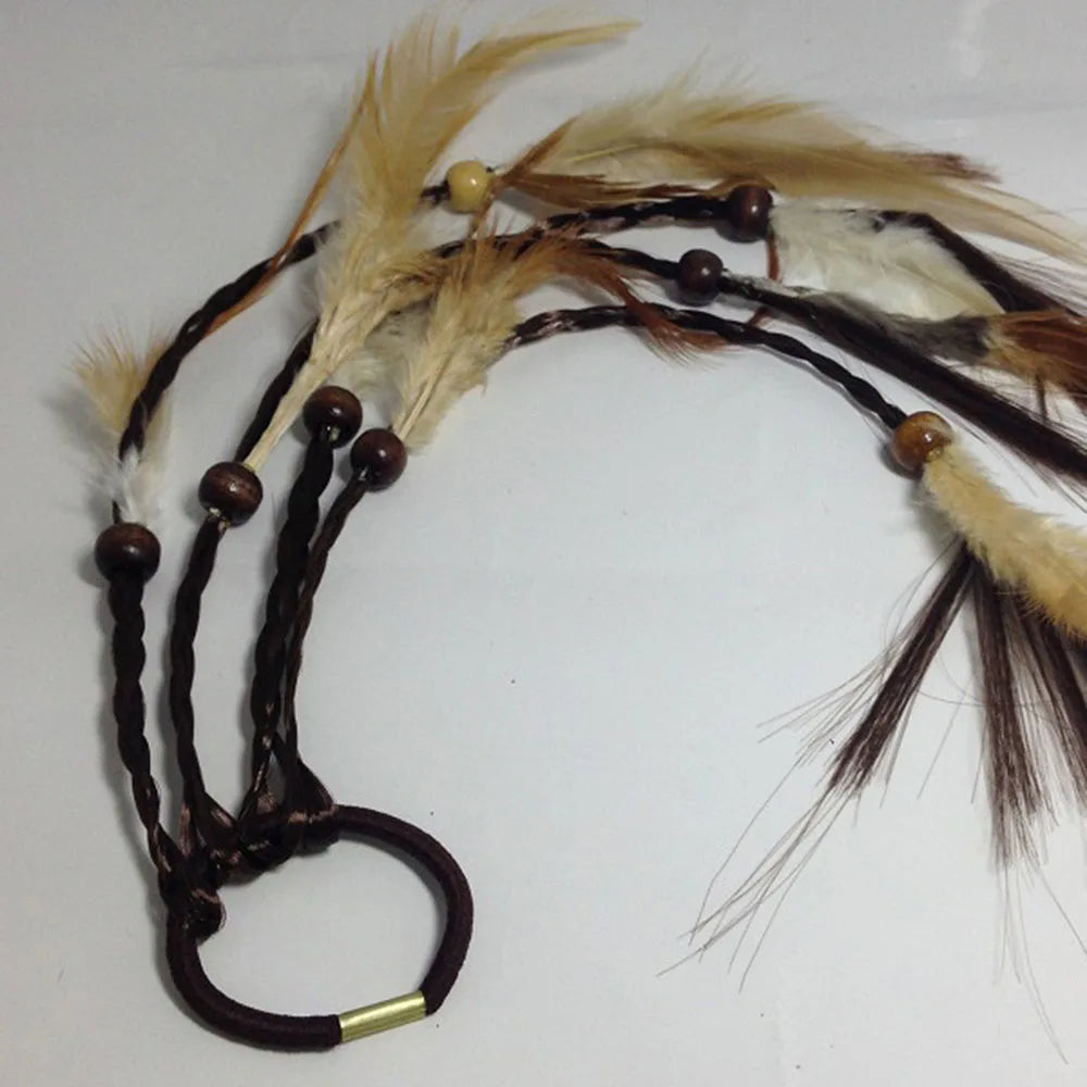 Fashionable Boho Feather Headband Wig Beaded Feather Headdress Handmade Hair Clip Girl Bohemian Hair Accessories Random Color