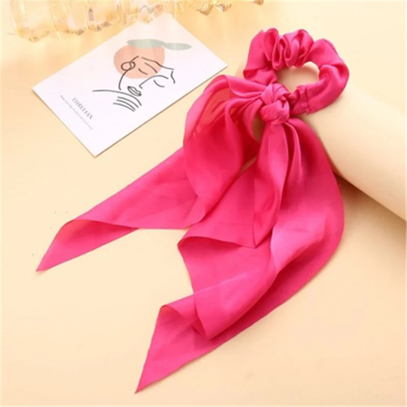 Bohemian Fashion Flower Printed Satin Elastic Long Ribbon Hair Bands Ponytail Scarf Hair Tie Women Scrunchies Hair Accessories