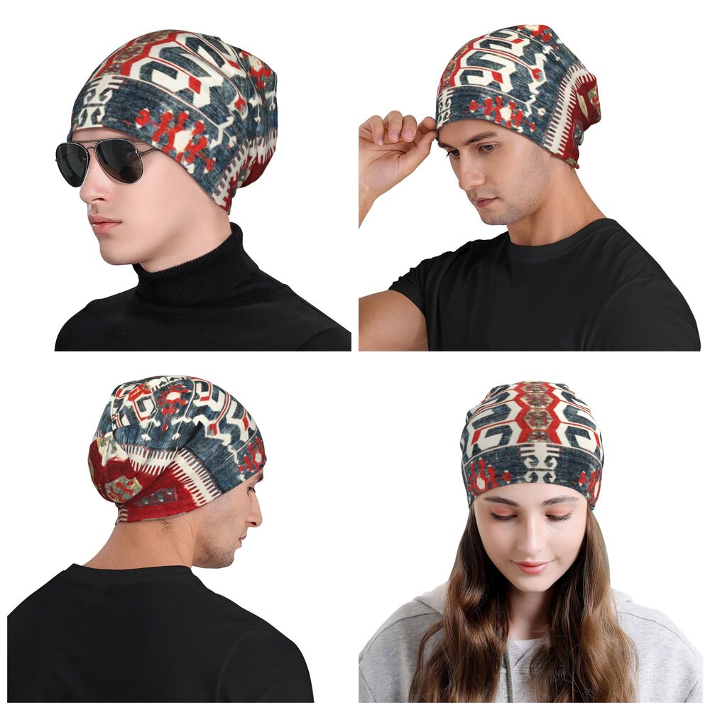 Custom Persian Kilim Print Skullies Beanies Caps Cool Warm Knitted Hats Unisex Bohemian Geometric Ethnic Style Bonnet Hats