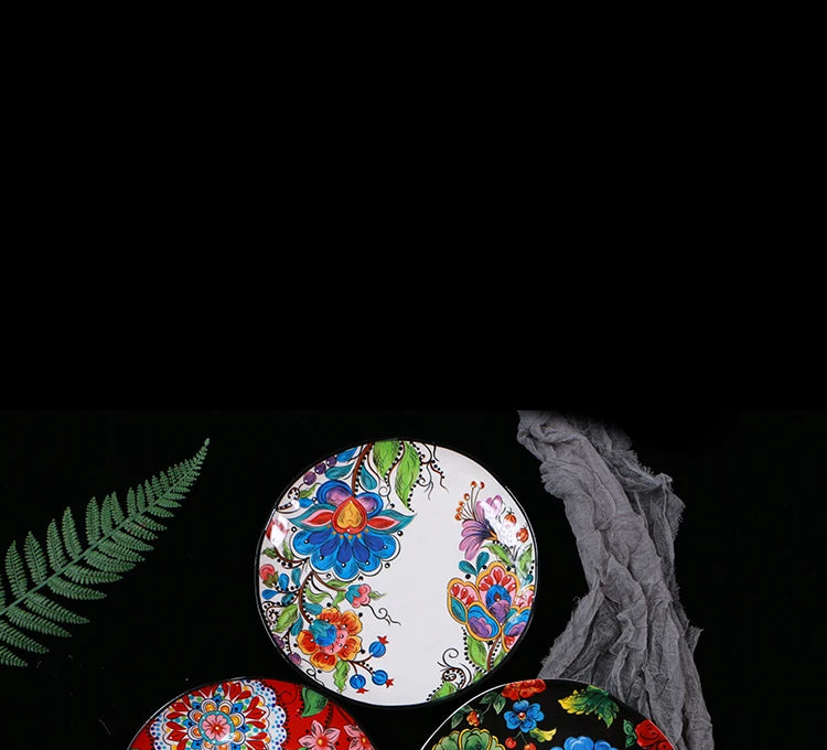 Creative Boho Ceramic Plate European Classical Painted Steak Pasta Dinner Plates Restaurant Hotel Serving Tray Home Tableware