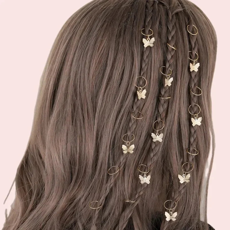 5-20pcs Boho Butterfly Hair Ring Dreadlocks Beads Hair Braid Rings Clips Dread Locks Hair Braiding Accessories