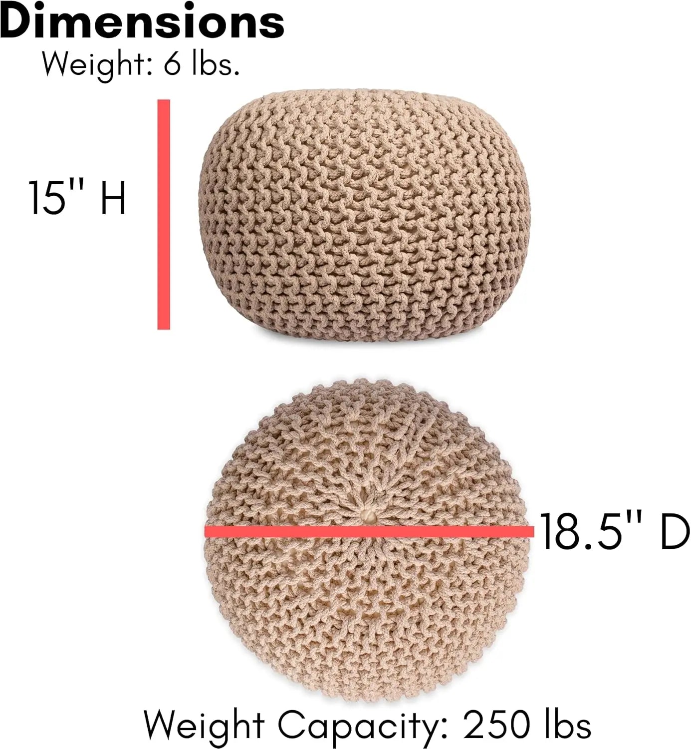 Round Pouf Ottoman | Cotton Braided Foot Stool with Bean Bag Filling | Boho Foot Rest for Living Room,Lightweight & Soft Natural