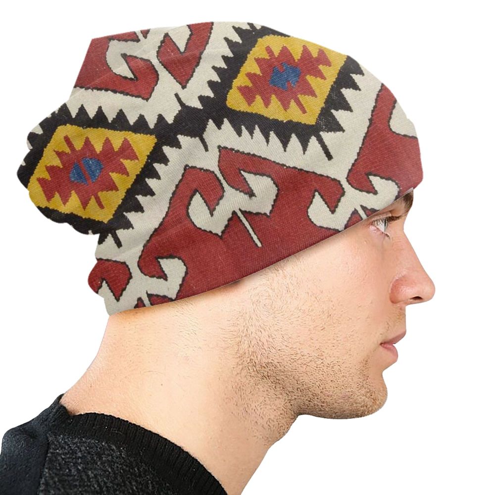 Custom Persian Kilim Print Skullies Beanies Caps Cool Warm Knitted Hats Unisex Bohemian Geometric Ethnic Style Bonnet Hats