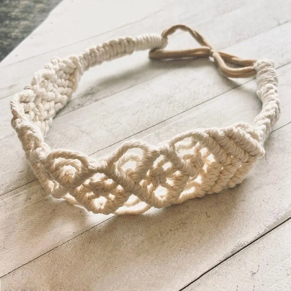 Cute Ethnic Style Flower Turban Headwrap Braided Rope Bohemian Headband Macrame Hair Band Women Hair Scarf Crochet Bandana
