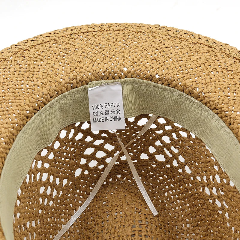 Hollow Men Raffia straw hat Straw Cowboy Hats Western Beach Felt Sun hats Party Cap for Girl Women summer jazz straw hat