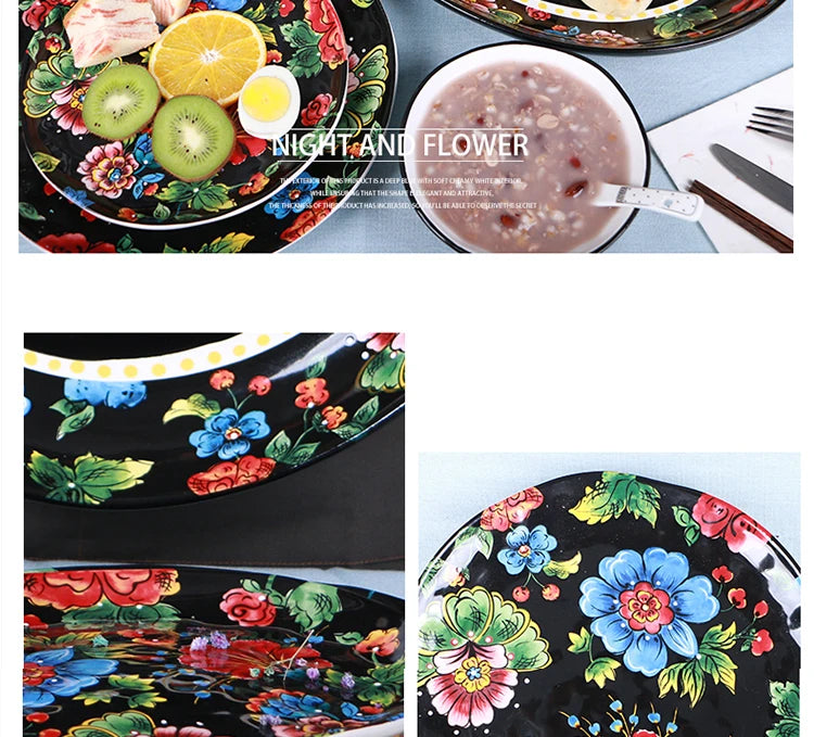 Creative Boho Ceramic Plate European Classical Painted Steak Pasta Dinner Plates Restaurant Hotel Serving Tray Home Tableware