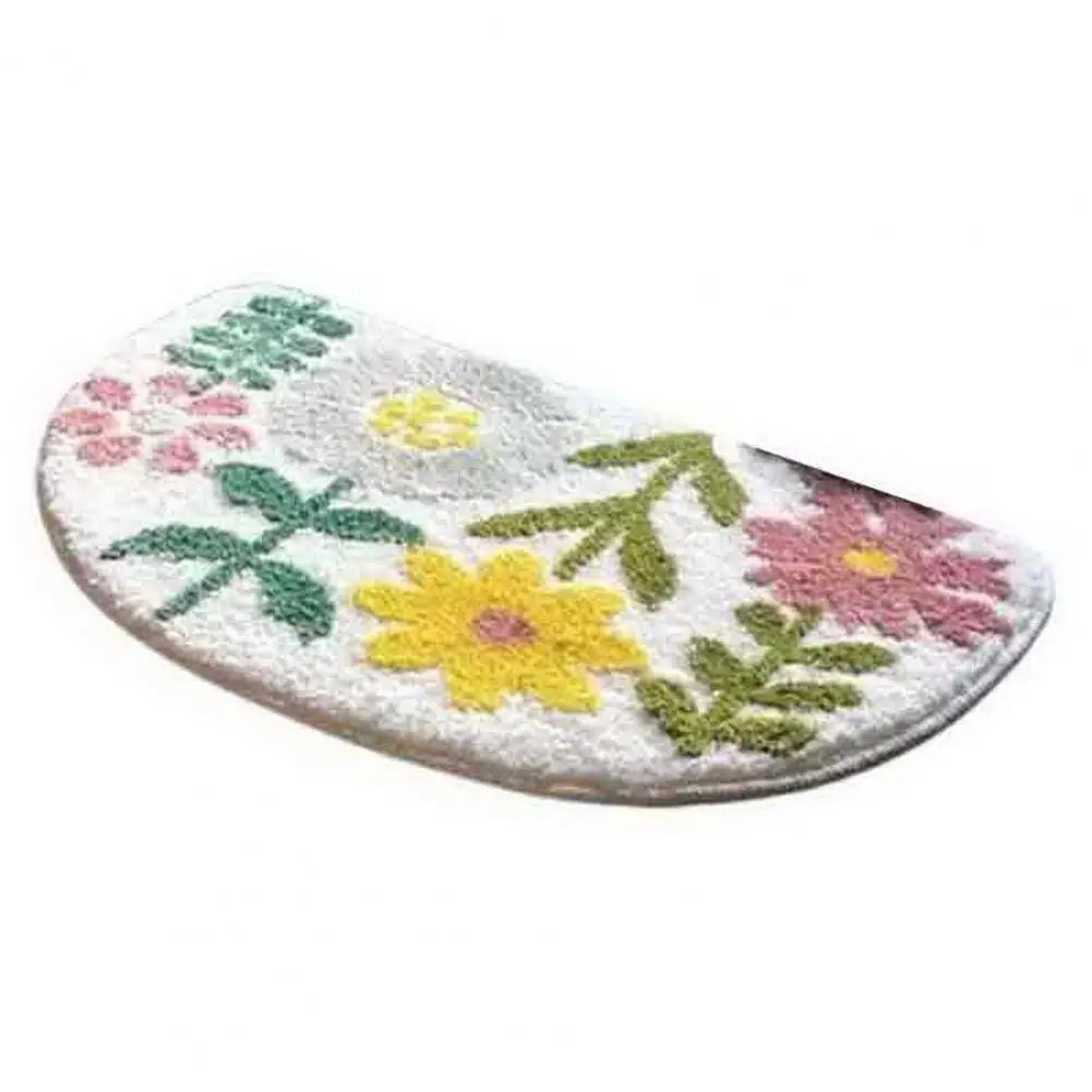 Bathroom Rugs Boho Flower Cartoon Panda Pattern Semicircle Floor Mat Thick Water Absorbent Non-slip Rug for Bathroom Kitchen