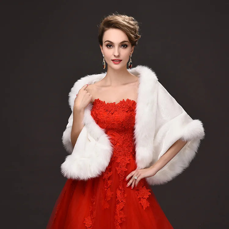 Luxury Faux Fur Scarf Cape Winter Warm Bolero Bridal Poncho Elegant Soft Mink Female Wedding Cloak Jacket E162