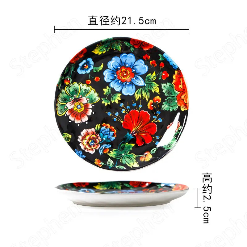 Creative Boho Ceramic Plate European Classical Painted Steak Pasta Dinner Plates Restaurant Hotel Serving Tray Home Tableware