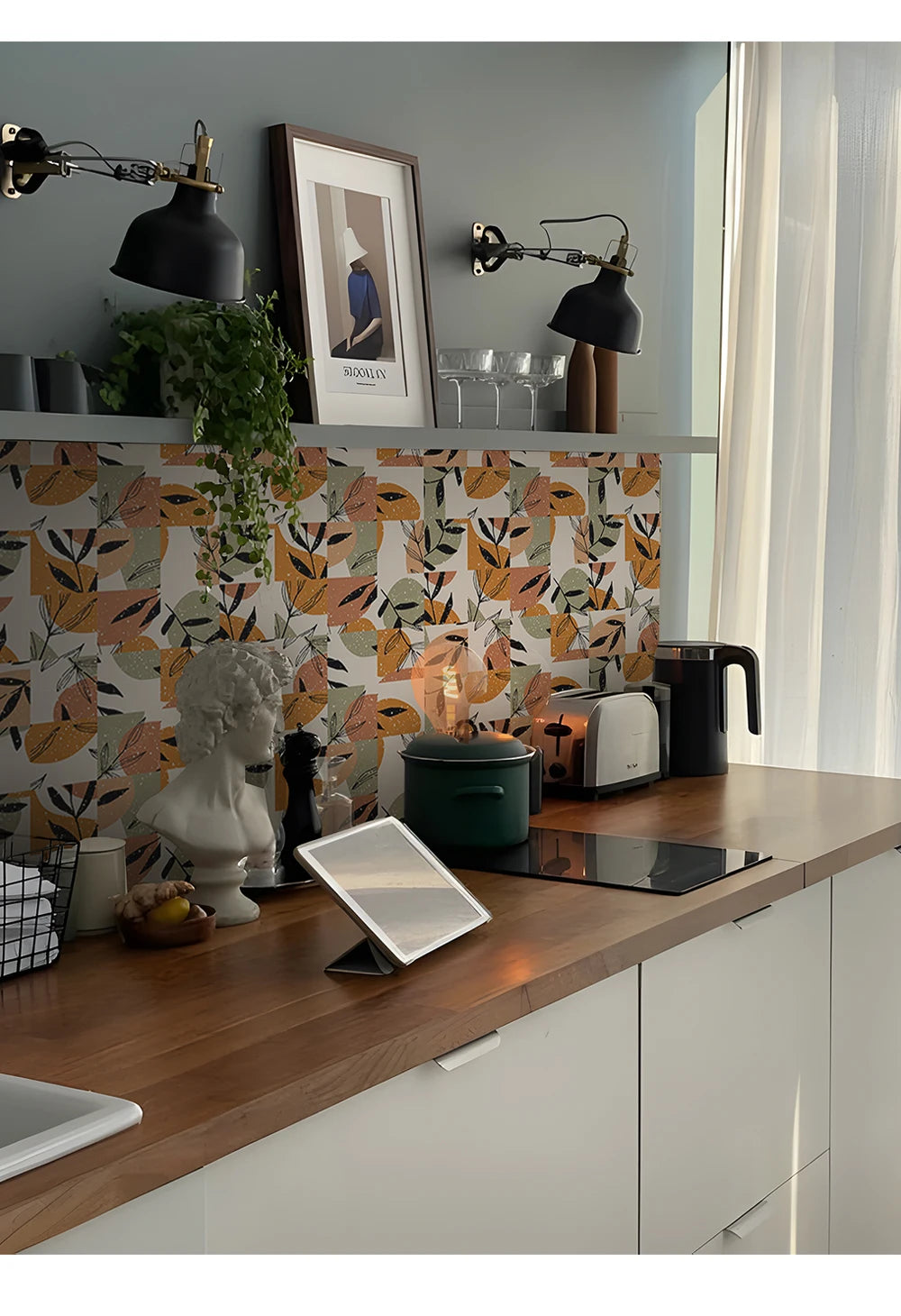10 PCS Frosted Texture Boho Geometric Flower Waterproof Kitchen Wall Sticker Self-adhesive Floor Tile Stickers