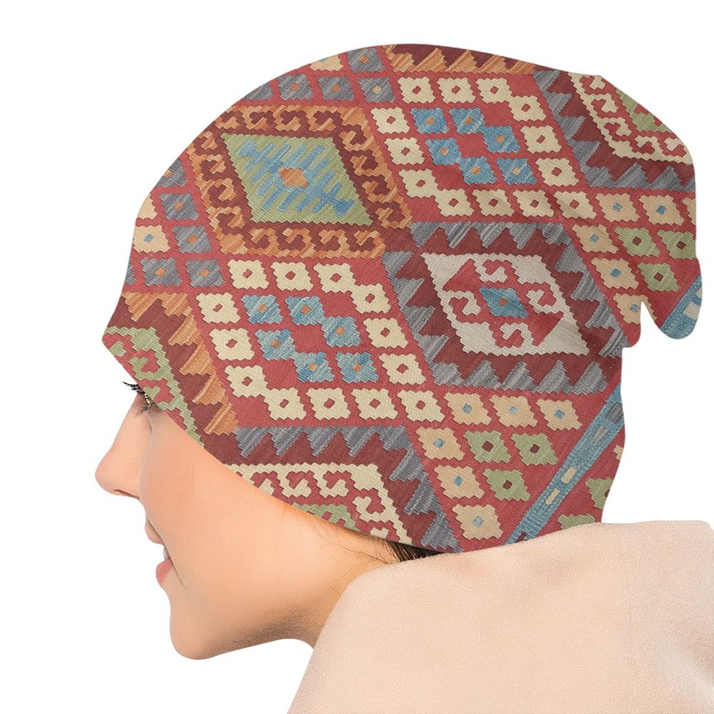 Custom Persian Kilim Print Skullies Beanies Caps Cool Warm Knitted Hats Unisex Bohemian Geometric Ethnic Style Bonnet Hats