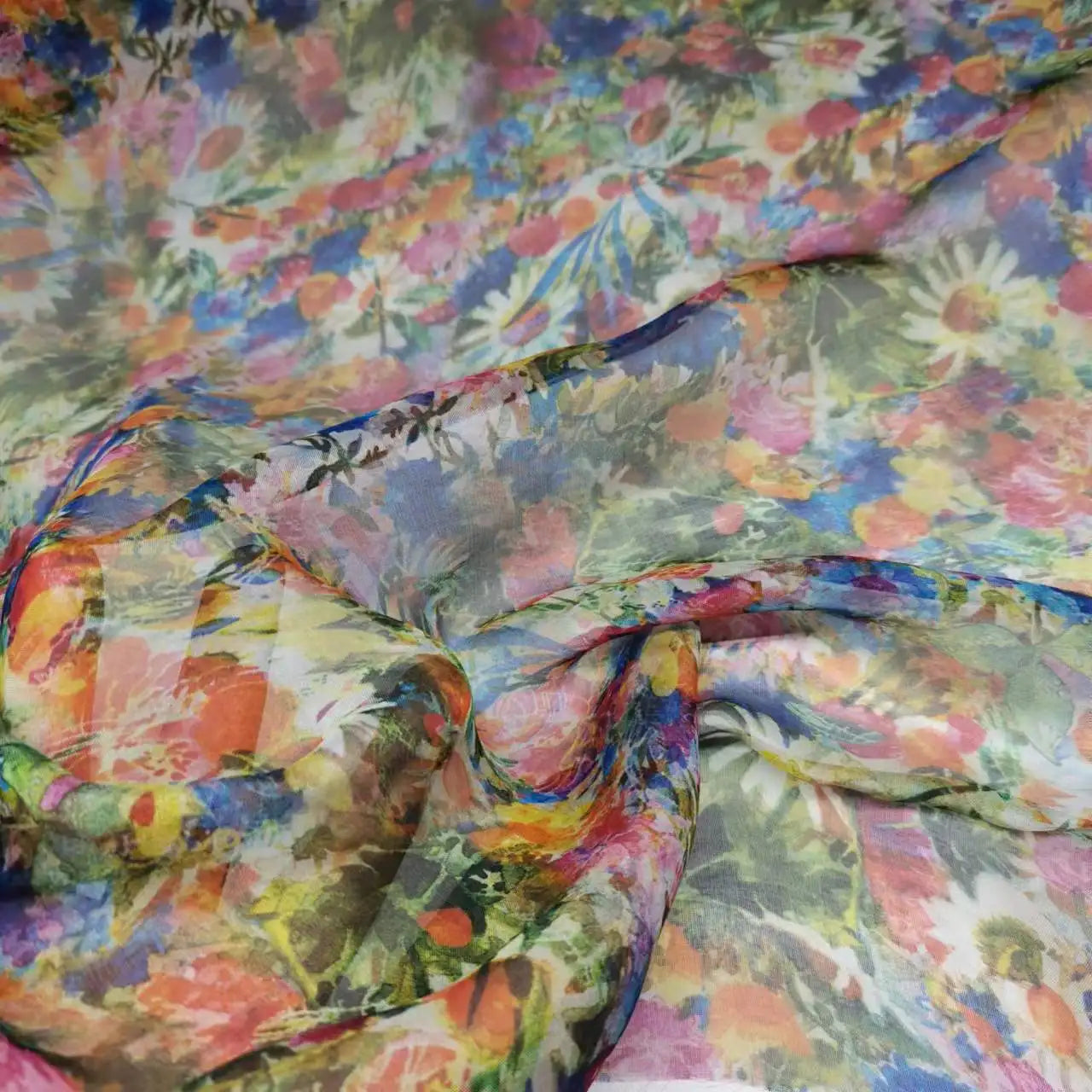 Pure Silk 100% Fabric On Sale Bohemian Floral Chiffon Style Width 135cm Soft 6mm Dress Scarf Material
