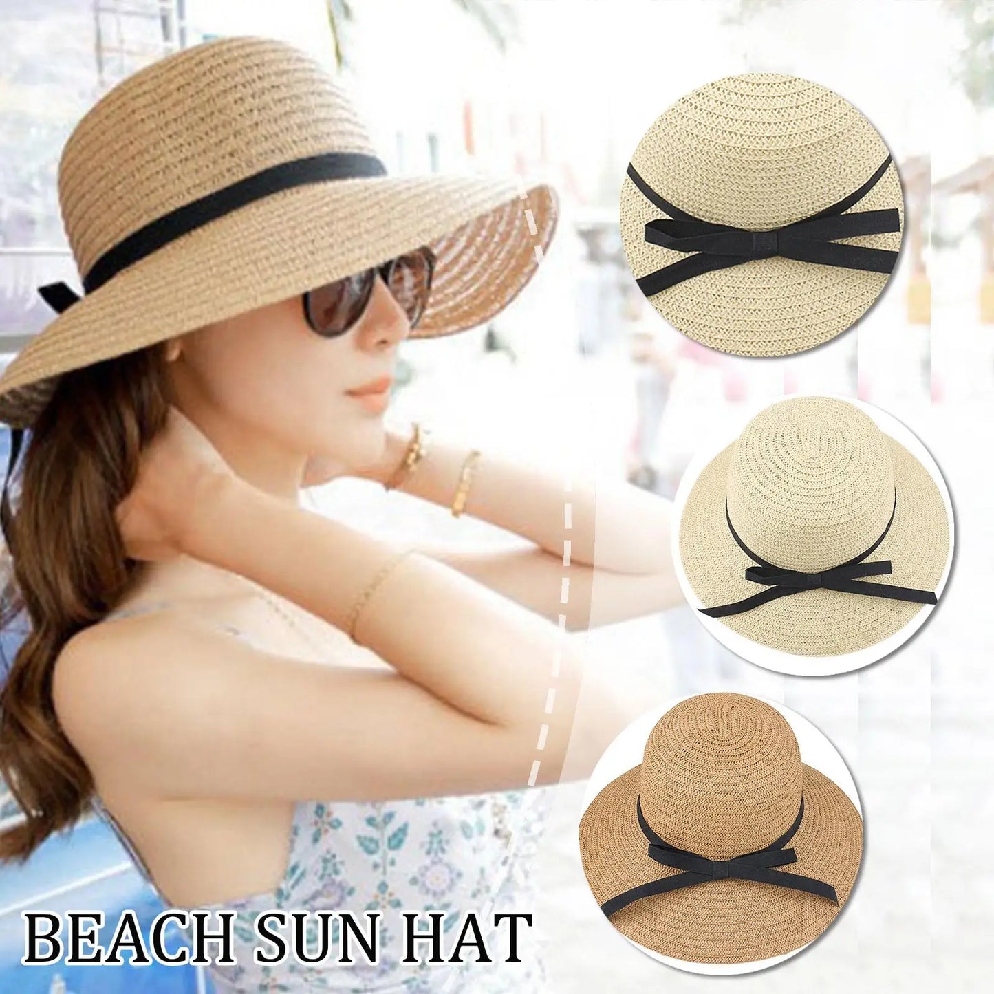 Summer Hats For Women Sun Hat Beach Ladies Fashion Flat Bowknot Panama Lady Casual Sun Hats For Women Straw Hat